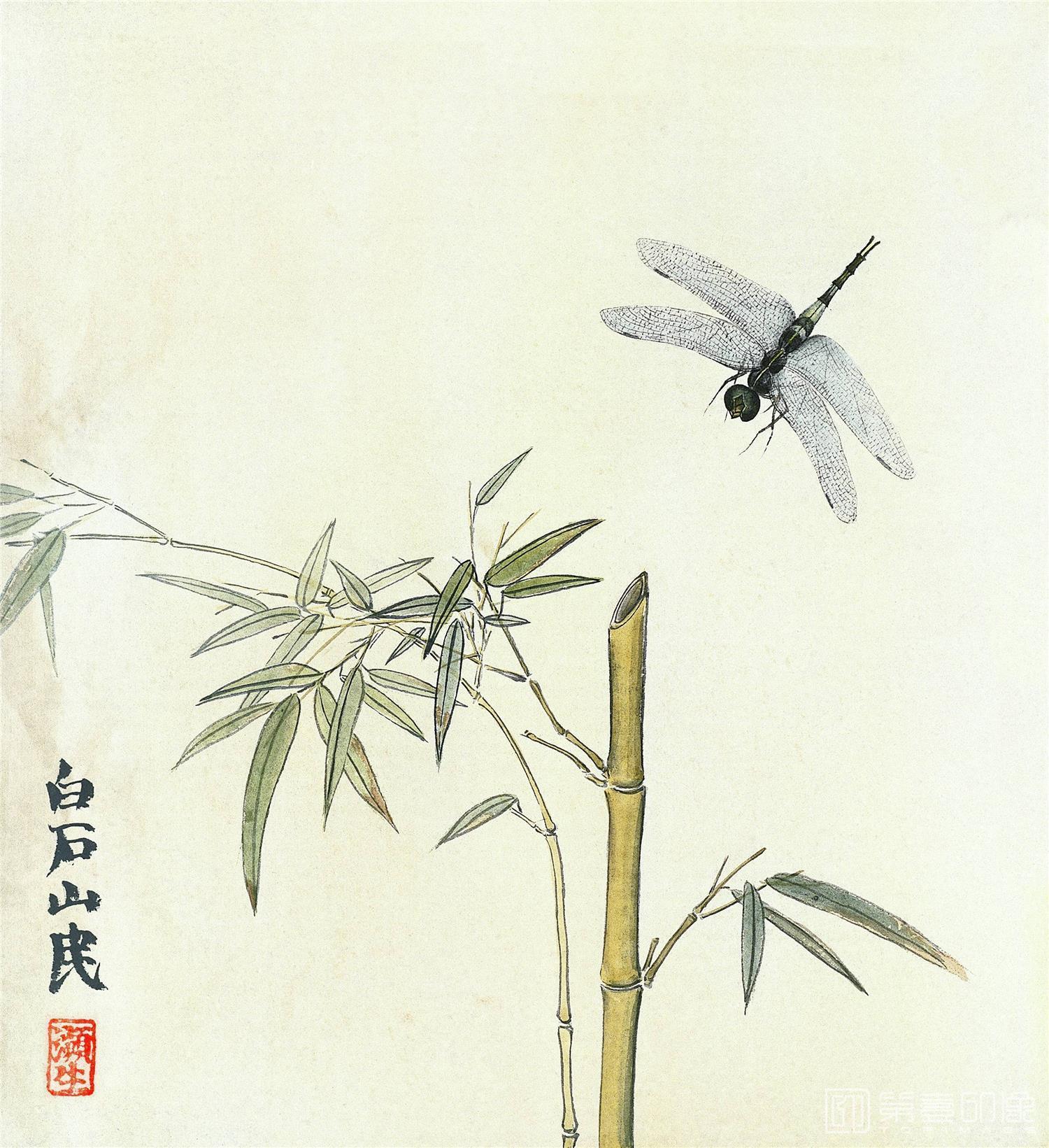齊白石 蜻蜓圖 齐白石《蜻蜓荷花图纸本》高清图下载
